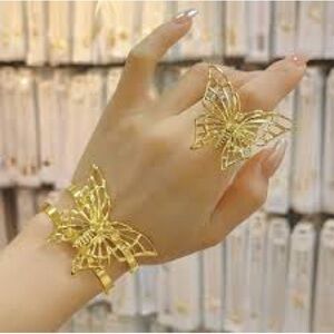 Gold plated Elegant Gold Butterfly bracelet and ring jewelry set